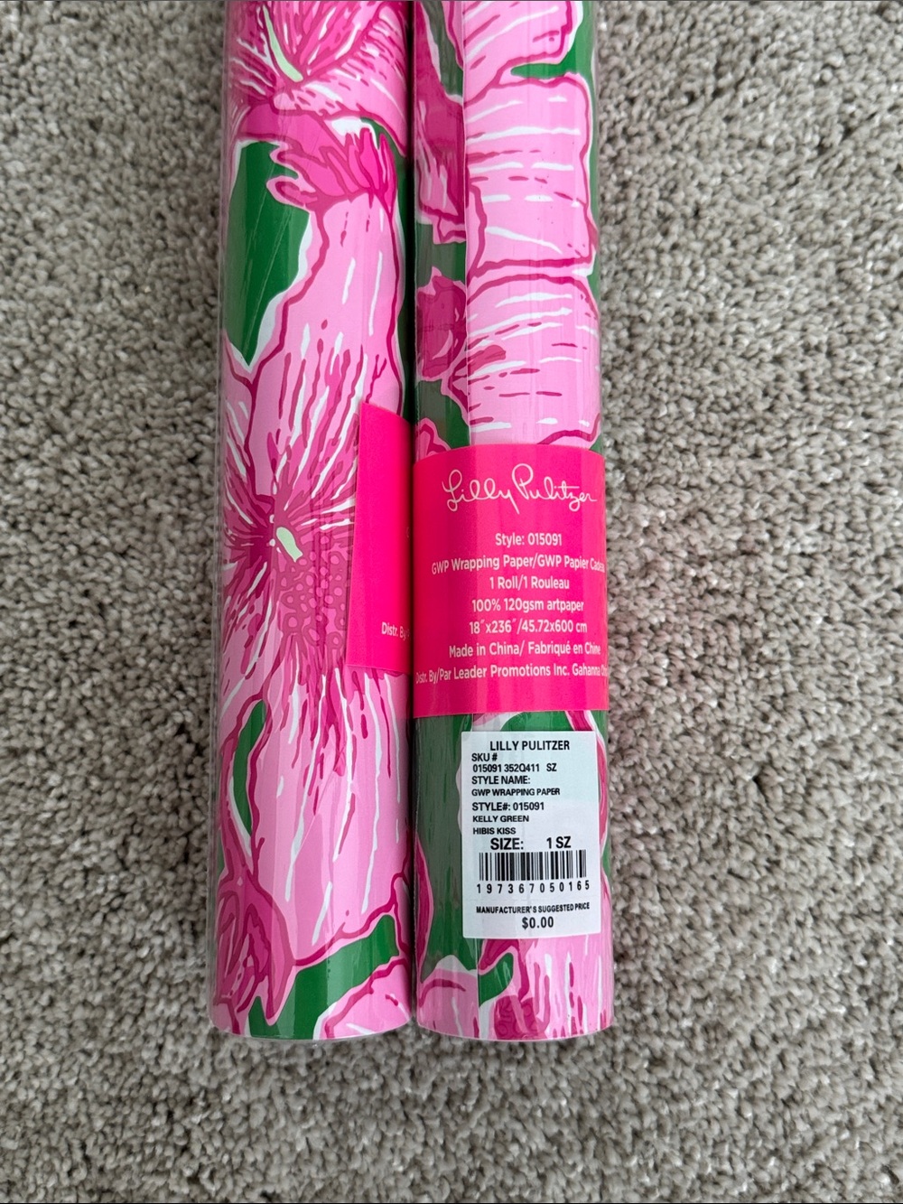 Lilly Pulitzer Kelly Green Hibiscus Kiss Wrapping Paper